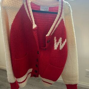 Red and Cream Knit Cardigan- Wisconsin Badgers